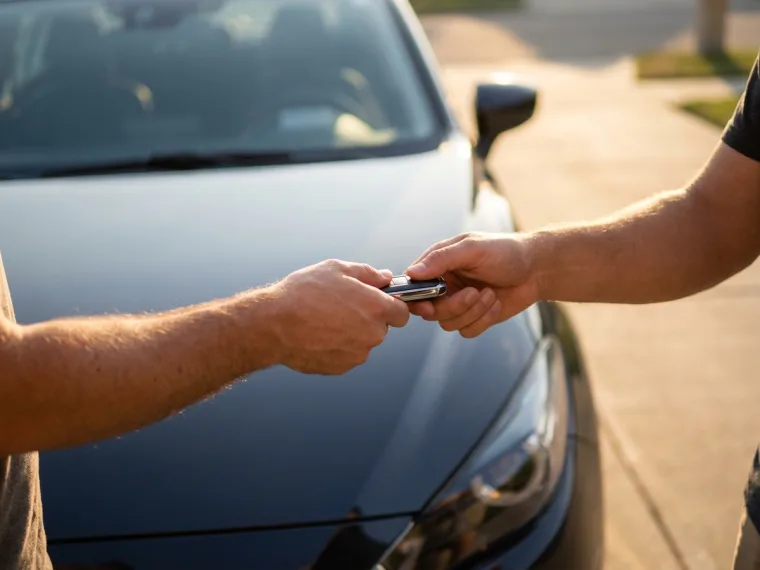 Handing over car keys to a happy owner